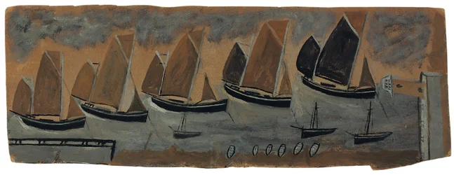 St. Ives Harbour with five sailing boats