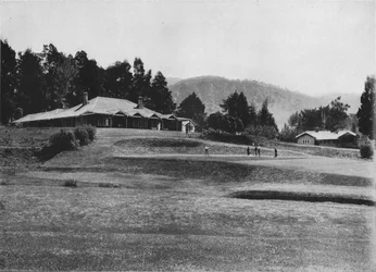 18th Hole and Club House, Golf Links, Nuwara Eliya, Elevation 6,200 Feet, c1890