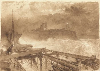 Study for Tynemouth Pier - Lighting the Lamps at Sundown