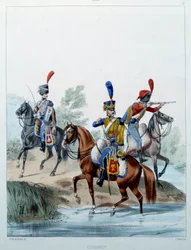 Napoleonic Army: Hussars. Engraving by Alfred De Marbot (19th century) 1806