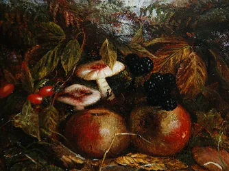 Still Life with Mushrooms, Apples and Blackberries