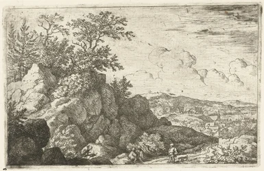 Mountain Landscape with Man and Dog