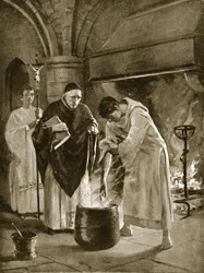 Trial by the Ordeal of Boiling Water, illustration from 