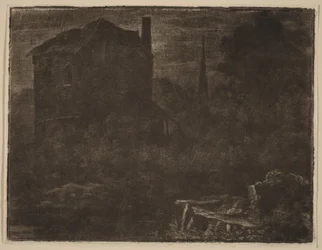 Nocturnal Landscape with House and Church Spire