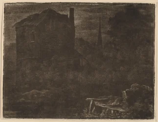 Nocturnal Landscape with House and Church Spire