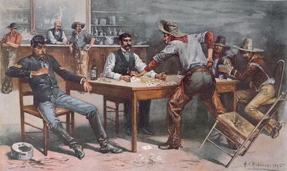 Argument over cards in a Western saloon