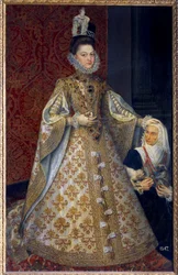Full-length portrait of the Infanta of Spain Isabelle Clara Eugenie of Habsburg, sovereign of the Netherlands and Magdalena Ruiz