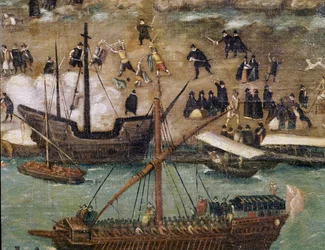 The City of Seville, detail of the harbour (Painting, end 16th century)
