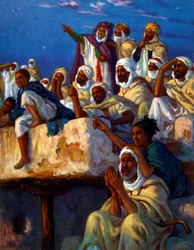 Illustration depicting Arabs at prayer during the Ramadan period