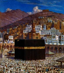 Illustration depicting Moslem pilgrims at the Kabbah in Mecca