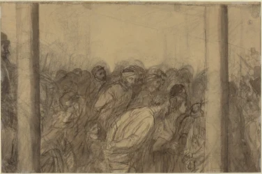 Crowd of People Seen between Two Columns [verso]