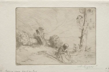 Peasant Near a Stone Fence
