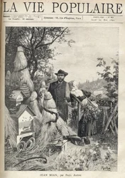 A man on a country road looks, eyes in the wave, the location of a dozen hives. An old peasant, leaning on a stick, curved under the grass crop she carries on her back, addresses him and shows him with a gesture of hand the entrance gate of a cemetery.