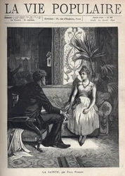 A Young Woman, Looking Sick, Sitting on a Couch, in a Richly Decorated Living Room, She Has a Shy Attitude and Talks with a Young Man in Clothing, Sitting on an Armchair, Turns Towards Her, the Enterprising Look (Illustration by Alphons Mucha)