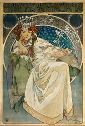 Poster by Alphonse Mucha (1860-1939) for the creation of the ballet “Princess Hyacinth” by Oskar Nedbal (1874-1930) at the National Theatre in Prague, depicting the actress Andula Sedláčková