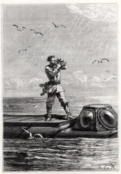 Captain Nemo on top of the Nautilus, from 