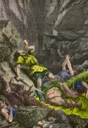 The knight Roland blows the horn at Roncevaux in 778