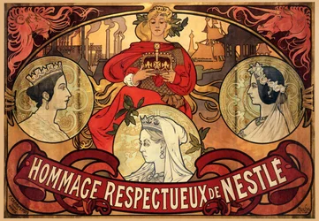 Poster advertising Nestlé, tribute to Queen Victoria