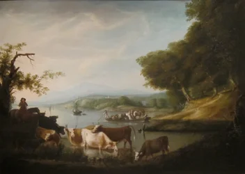 A Calm Watering Place--Extensive and Boundless Scene with Cattle