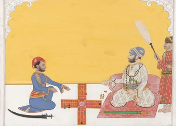 Maharaja Sovan Singh playing pachisi, ca. 1868