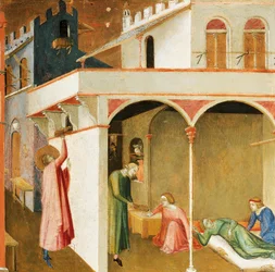 St Nicholas offering three poor girls their dowry, detail