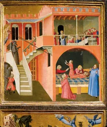 Miracle of St. Nicholas reviving boy posed by demon (detail)