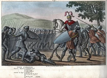 Eudes (Odon) (860 - 898), the Carolingian dynasty, led the Battle against the Normans and victoriously defended Paris (885 - 887) - Designed and engraved by Ambroise Tardieu in 1825