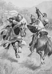 Encounter between Robert Bruce and Sir Henry de Bohun, illustration from British Battles on Land and Sea edited by Sir Evelyn Wood, first published 1915