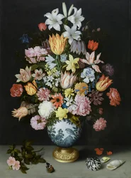 A Still Life of Flowers in a Wan Li Vase