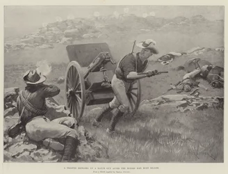 A Trooper bringing up a Maxim Gun after the Horses had been killed