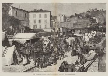 The Earthquake on the Riviera, Encampment in the Place des Carmes, Mentone