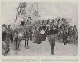 The Royal Entrance into the City, the Lord Mayor presenting the Pearl Sword to Her Majesty at Temple Bar