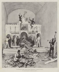 The Trouble in Crete, Turkish Troops desecrating a Church at Galata