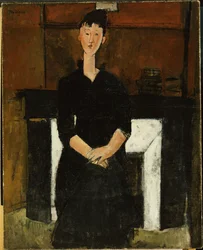 Woman Seated by a Fireplace