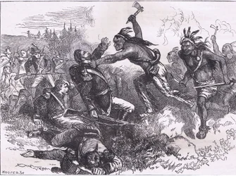 Attack of the indians at Fort Dearborn, illustration from Cassells History of the United States