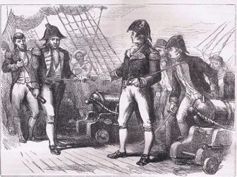 The officers of the Chesapeake offering their swords, illustration from Cassells History of the United States