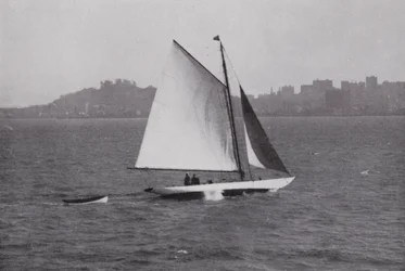 California: San Francisco Bay, with silhouette of Telegraph Hill and Russian Hill in background