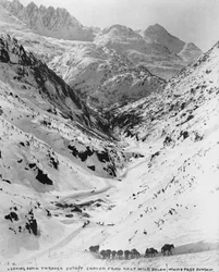 Looking down through Cutoff Canyon from half mile below White Pass Summit, during the Klondike Gold Rush