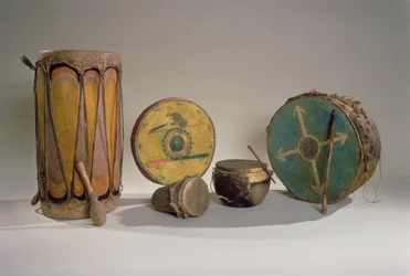 A collection of American Indian drums
