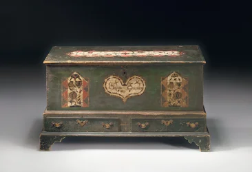 A Paint Decorated Lift-Top Dower Chest, Inscribed Susana Scheblern, Probably Lancaster County, Pennsylvania, 1790