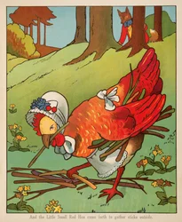"And the Small Red Hen Came Forth to Gather Sticks Outside", from Peter Rabbit Little Red Hen and Owl and Pussy Cat