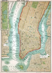 Antique Map of Lower Manhattan and Central Park