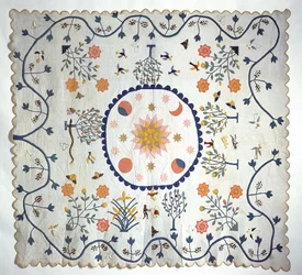 Applique quilt with Sun, Moon, Stars and the Garden of Eden, from Arkansas, c.1850-80