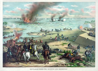 Battle Between the Monitor and Merrimac, March 9th 1862 at Hampton Roads, near Norfolk, Virginia