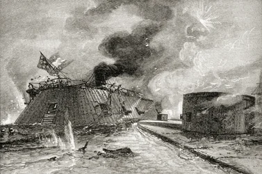 Battle between the Monitor and Merrimac in 1862, from 