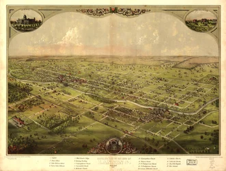 Birds eye view of the city of Lansing, Michigan 1866