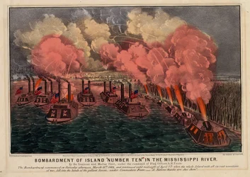 Bombardment of Island Number Ten in the Mississippi River, pub. by Currier & Ives, 1862