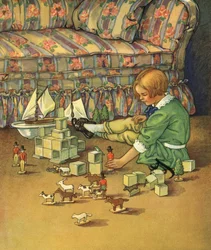 Boy Playing with Toy Soldiers and Blocks