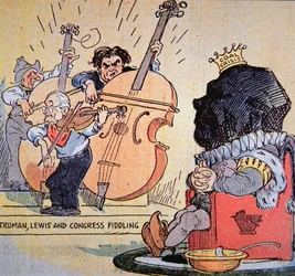 Caricature of Harry S. Truman with John Llewellyn Lewis and Congress Fiddling
