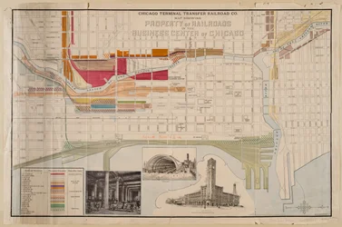 Chicago Terminal Transfer Railroad Co. map showing property of railroads in the business center of Chicago, c.1898